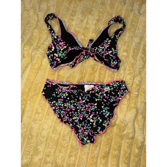 Girls Multicolored Bikini, Black Hearts, Hobie Size 10 - Picture 4 of 8